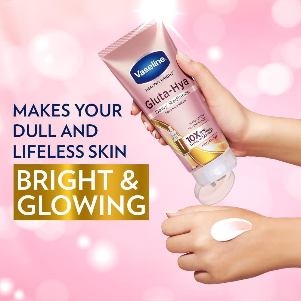 Vaseline Gluta-Hya Dewy Radiance Lotion for Face & Body | Gives Brighter Skin | Glutathione & Niacinamide Infused Moisturizer