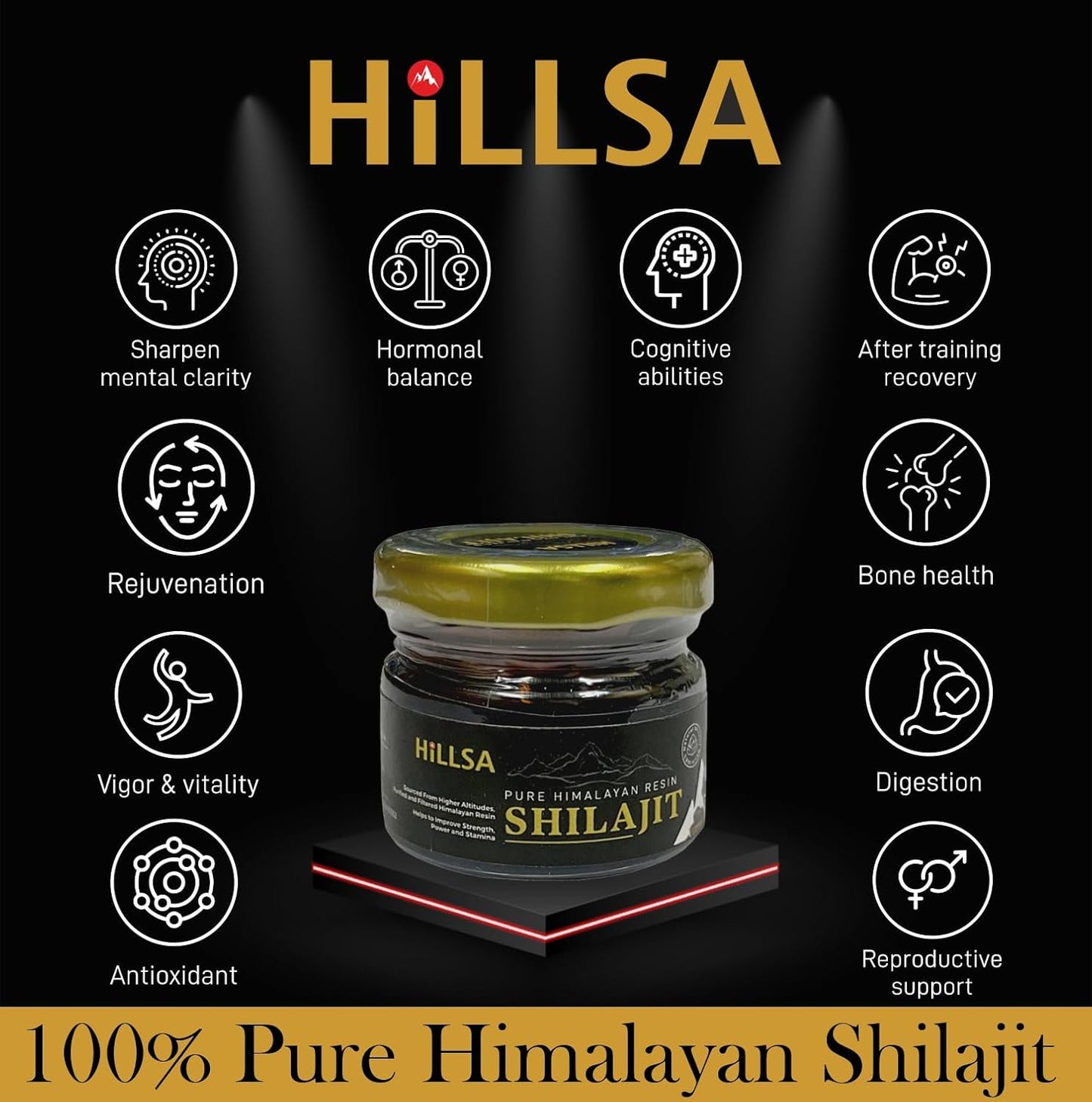 Hillsa Original 100% Natural Himalayan Pure Shilajit for Men & Women Tested with 85+ Trace Minerals & Rich Fulvic Acid 20gm