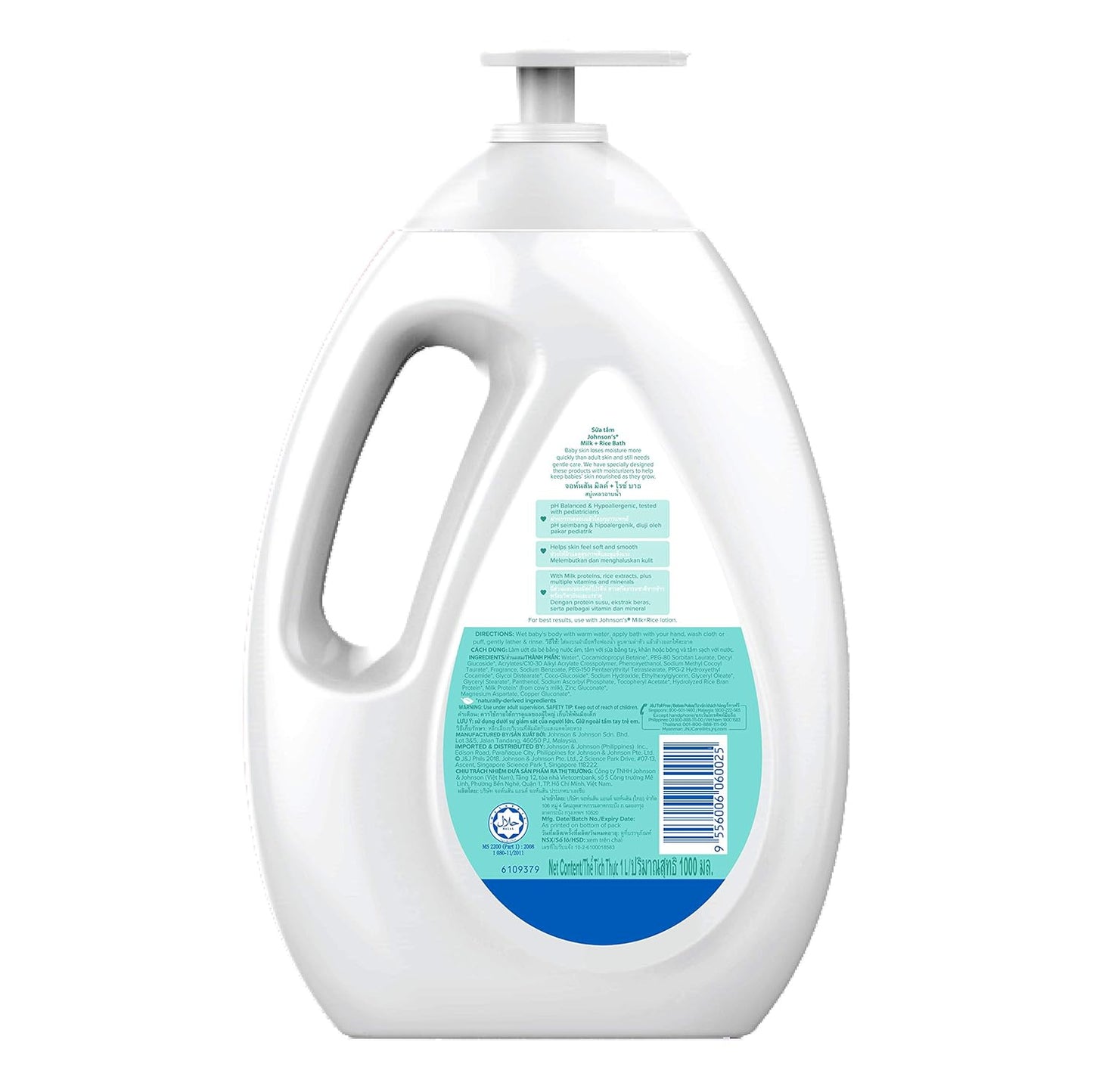Johnsons' Baby Milk + Rice Bath No parabens, Sulphates, Phylates, Dyes - 1000ml