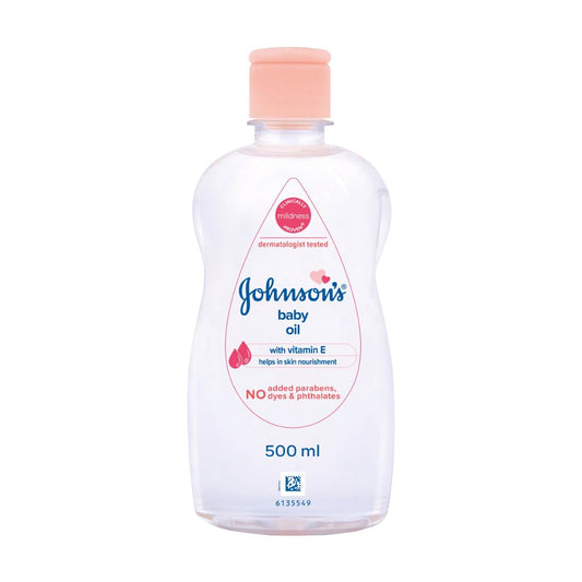 Johnson's Non-Sticky Baby Oil with Vitamin E for Easy Spread and Massage (Clear, 500ml)