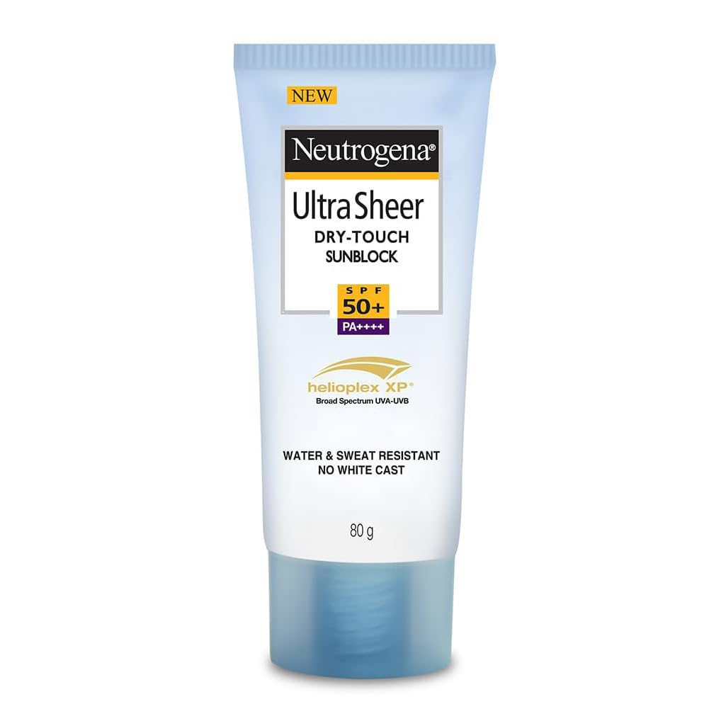 Neutrogena Ultra Sheer Sunscreen SPF 50+ | Broad Spectrum UVA/UVB | Blue light protect | No White Cast | Water resistant, Ultra light & Non sticky | Oily, Dry & Sensitive Skin | 80 g