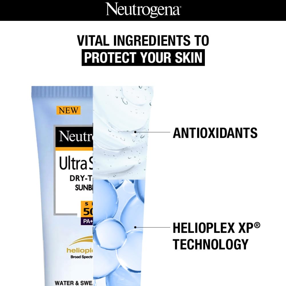 Neutrogena Ultra Sheer Sunscreen SPF 50+ | Broad Spectrum UVA/UVB | Blue light protect | No White Cast | Water resistant, Ultra light & Non sticky | Oily, Dry & Sensitive Skin | 80 g