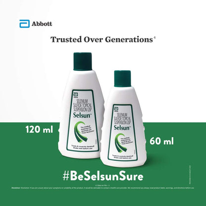 Selsun Suspension Anti Dandruff Shampoo, Clears away dandruff flakes, Relieves from excessive oil, Relieves from dandruff related itching (120ml)